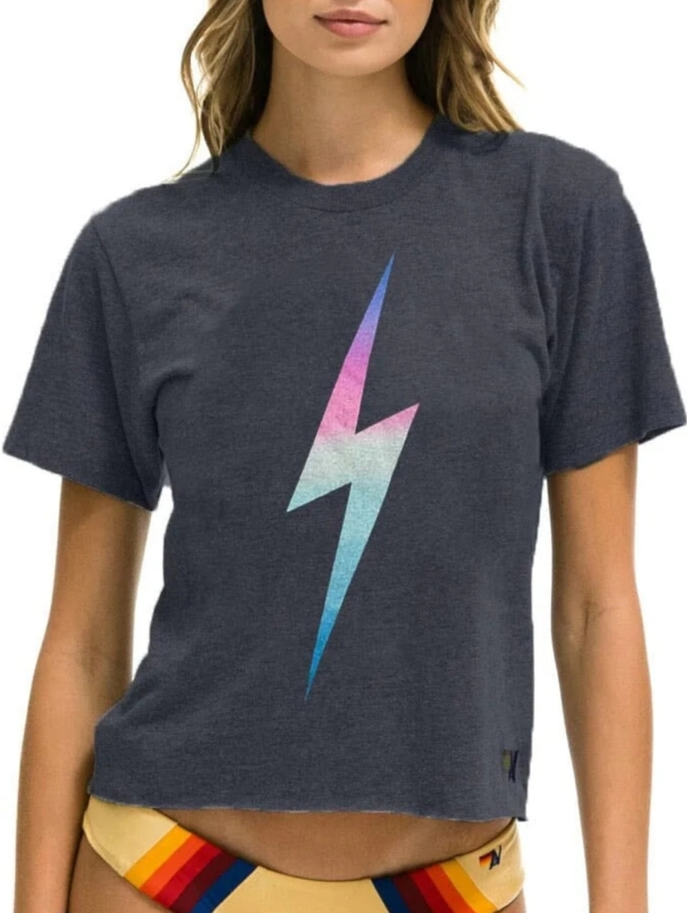 Aviator Nation Bolt Boyfriend Tee Rainbow Pink L